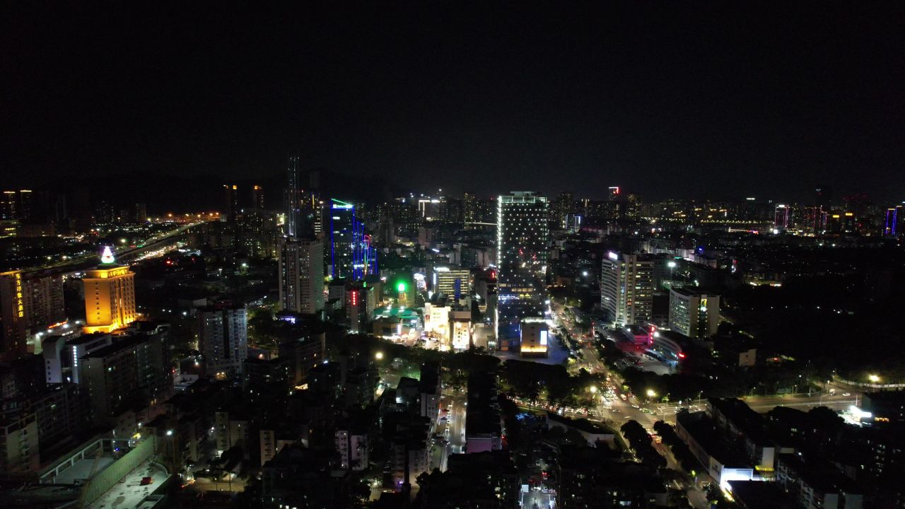 广东珠海城市夜景交通航拍