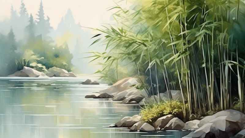 绿竹水墨插画背景图 63