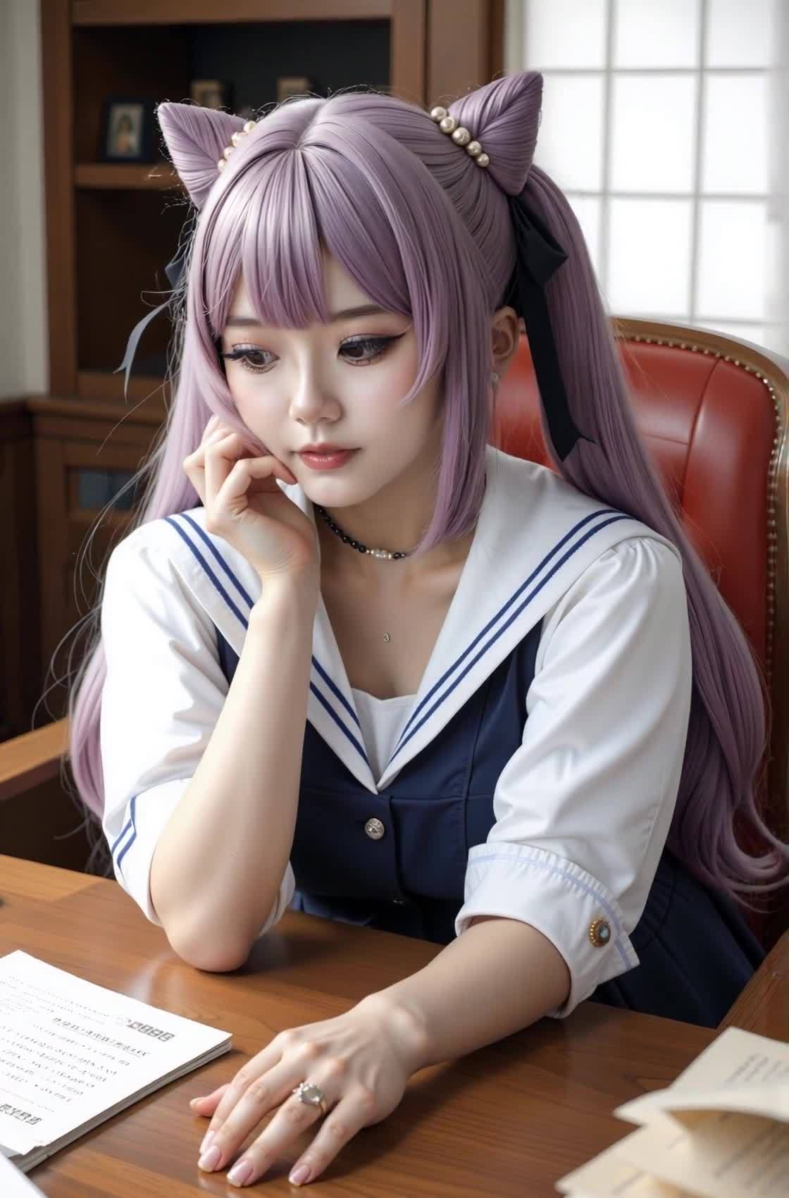 紫发猫耳少女cos刻晴写真