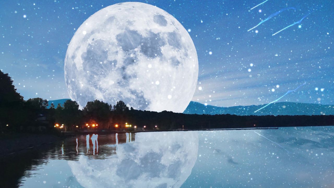 唯美大海上升月亮白月光蓝色夜空圆月明月大屏幕舞台LED视频  83