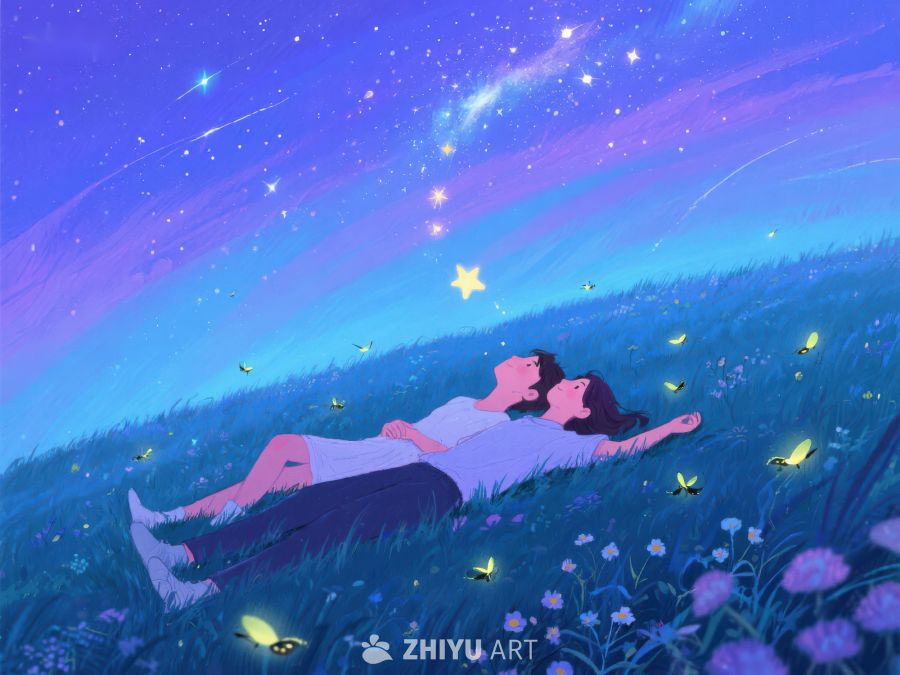 夜空下草地上的梦幻时刻 1038