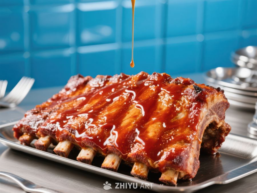酱汁淋洒的美味烤肋排