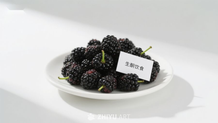 新鲜桑葚置于白色盘中 921