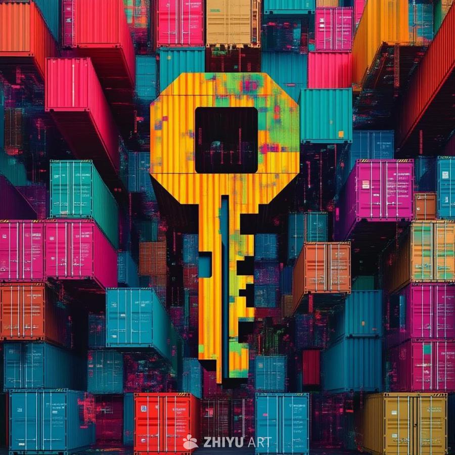 画面中呈现了大量集装箱，颜色各异，包括红色、粉色、