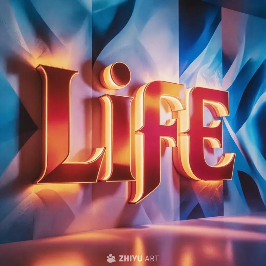 三维排版背景或墙纸上显示着单词“Life”。