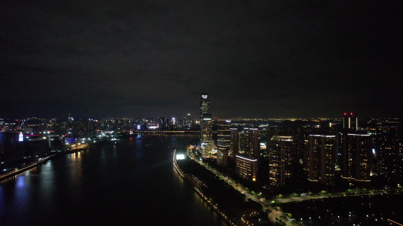 广州城市夜景灯光航拍 