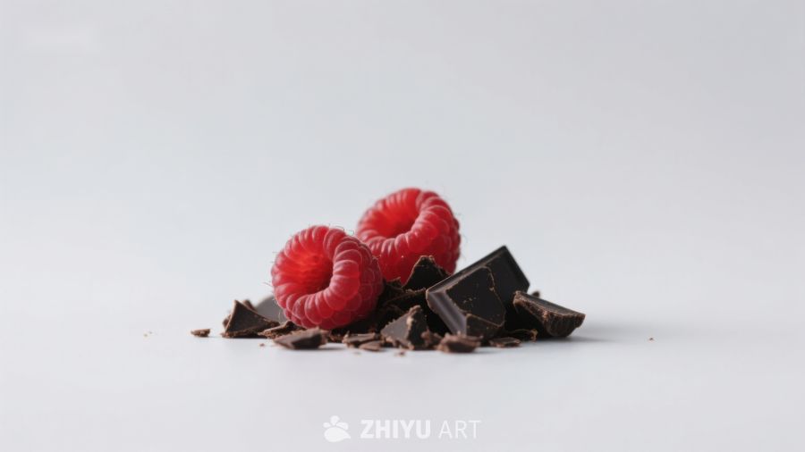 巧克力碎片与新鲜覆盆子