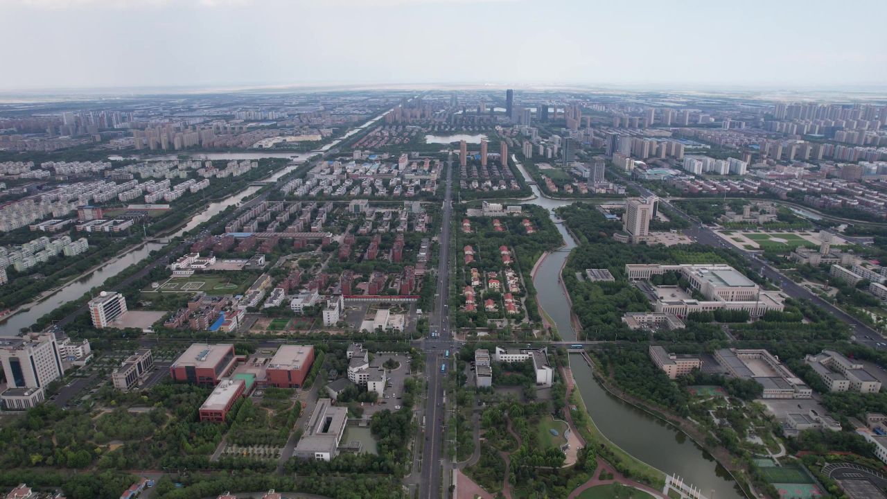 山东东营城市风光航拍  