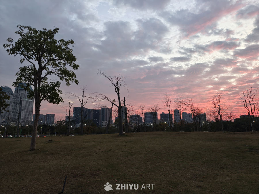 黄昏城市公园景色