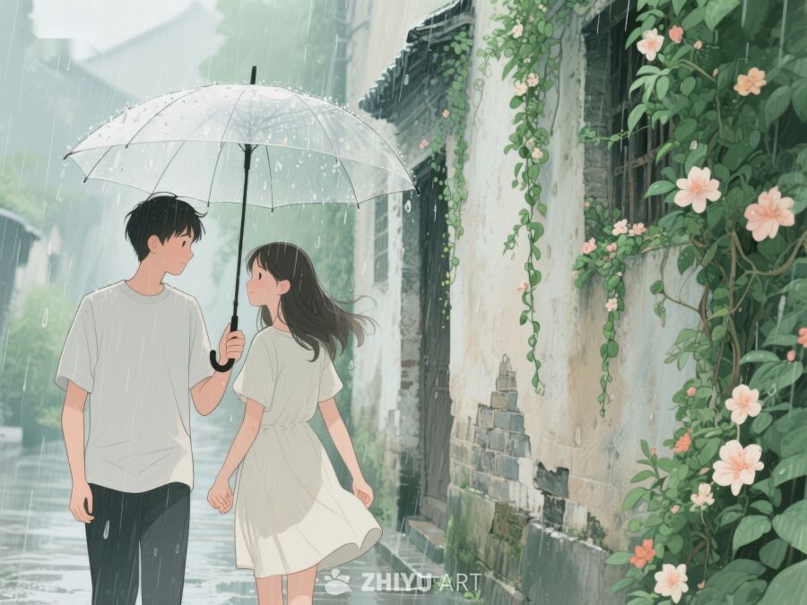 雨中漫步，伞下温情 1158
