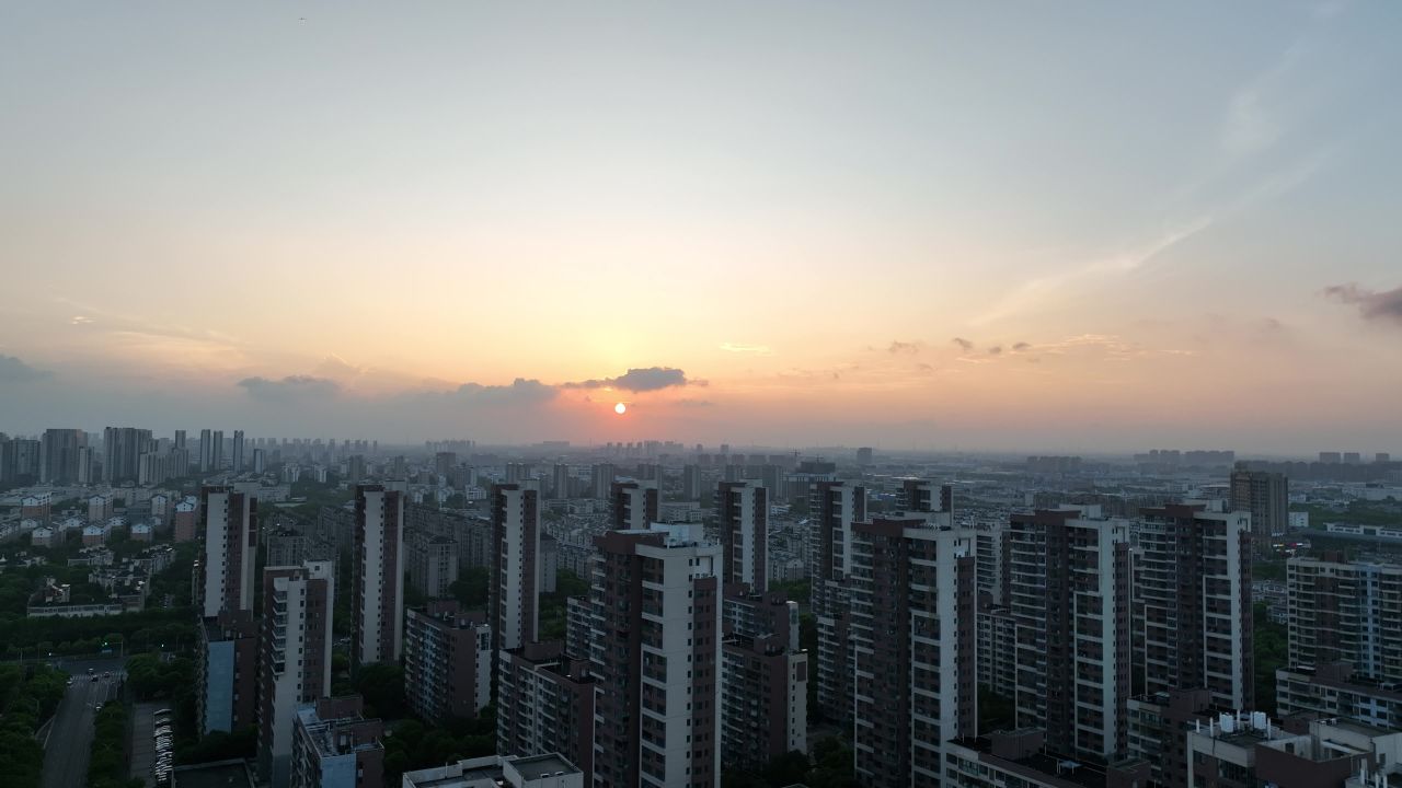 4K航拍城市大景夕阳建筑