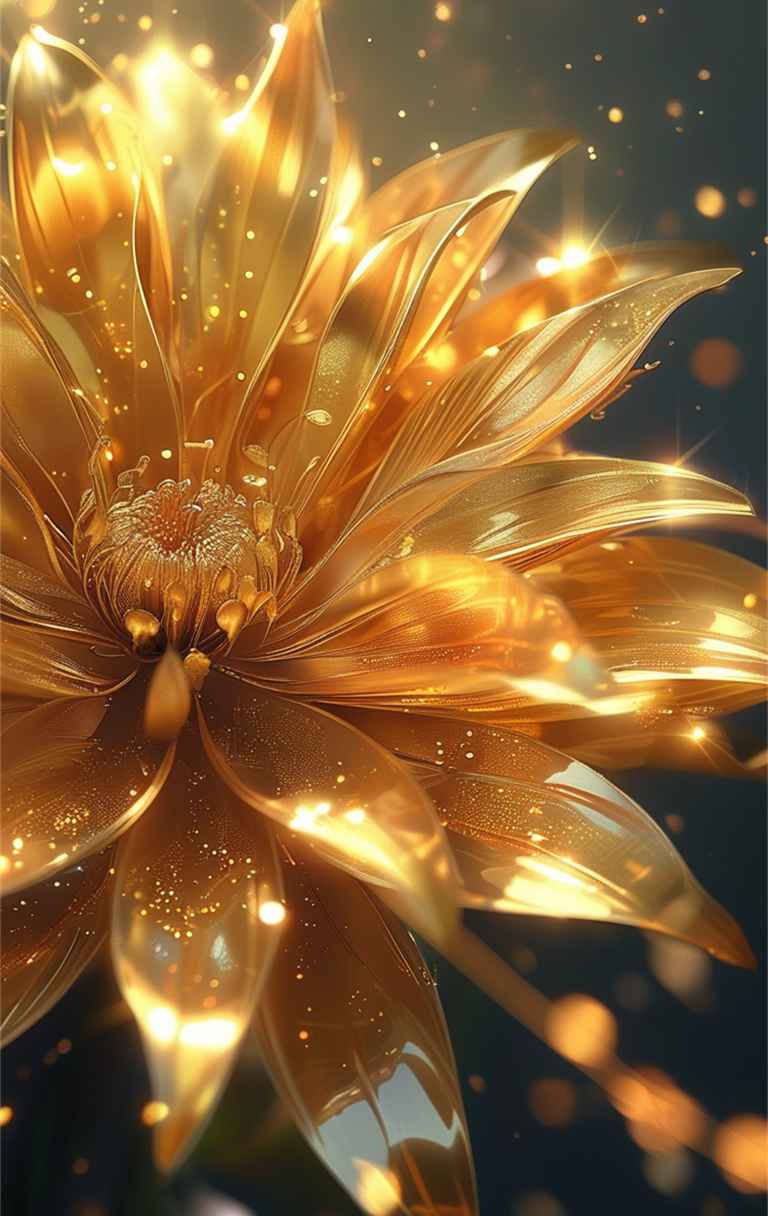 一朵金色艺术花，花瓣闪耀着光芒 4