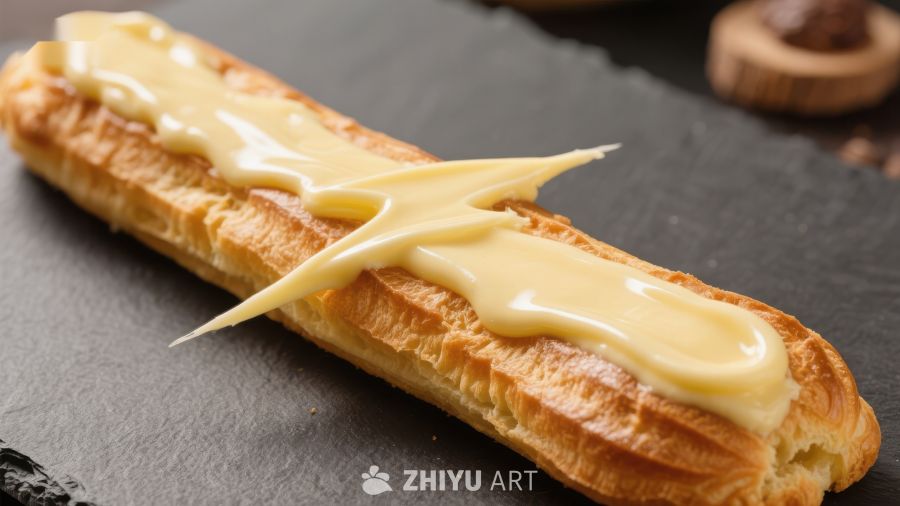 奶油淋面的酥皮长面包