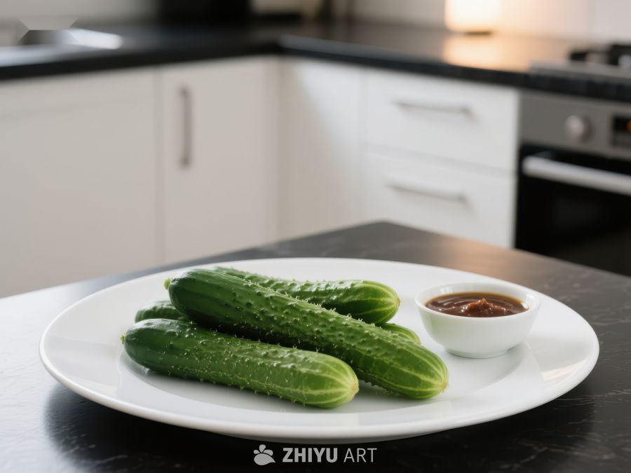 厨房台面上的黄瓜与酱料 72