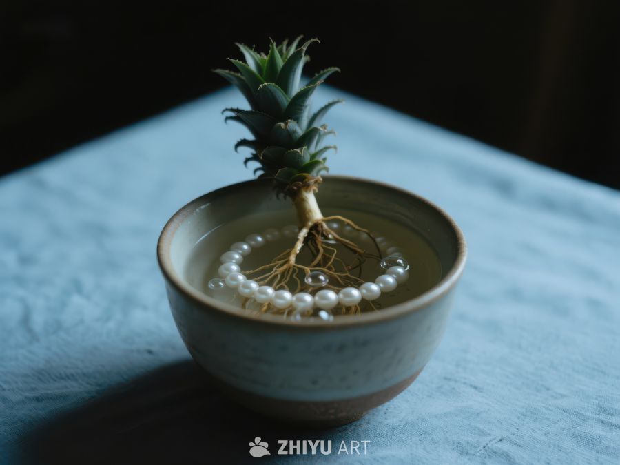 水培菠萝苗与珍珠装饰 507