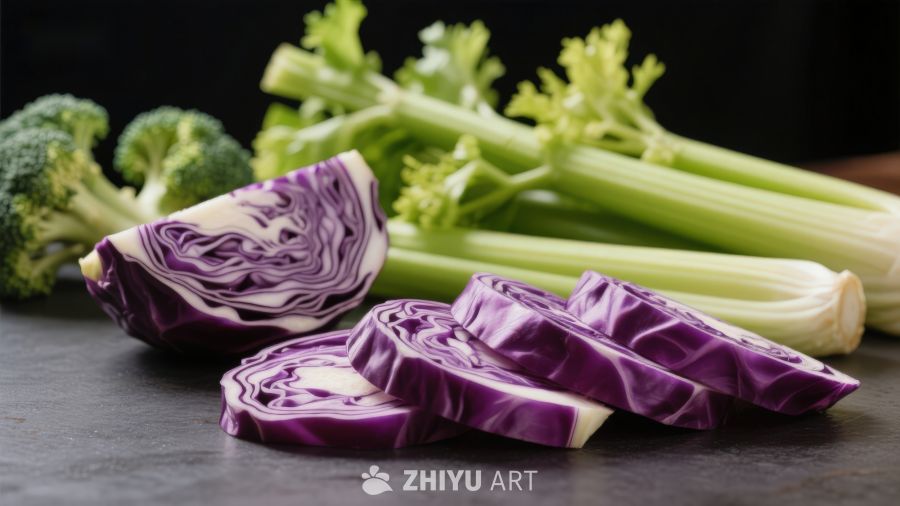 紫甘蓝与西芹蔬菜切片