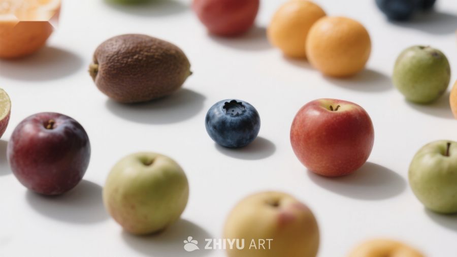 多样新鲜水果散落桌面