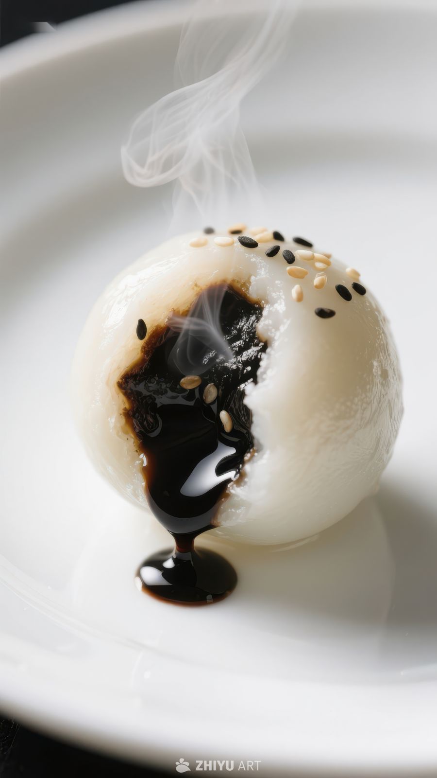 热腾汤圆淋酱特写