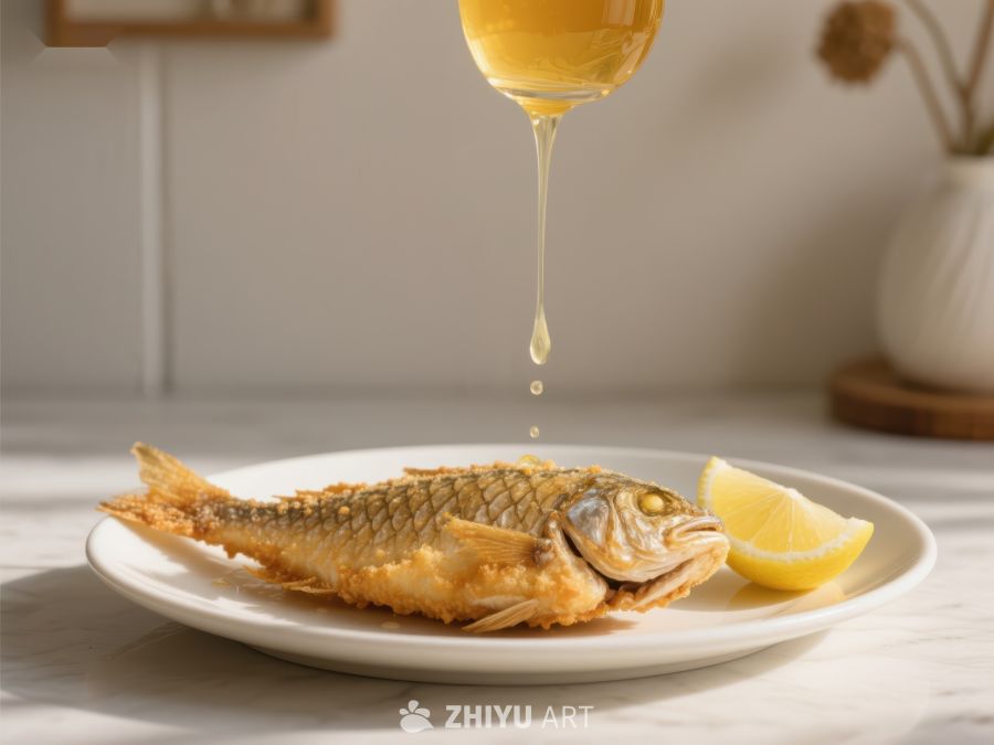 蜂蜜浇灌煎鱼，搭配柠檬