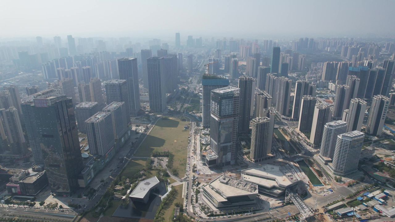 广东湛江广州湾高楼建筑航拍