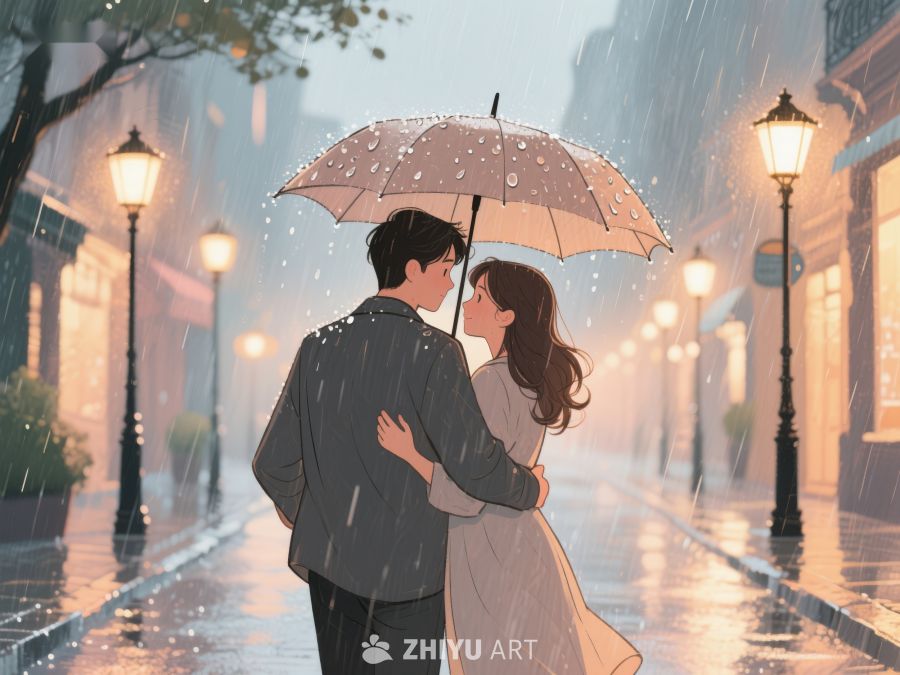 雨中情侣伞下相拥 1171