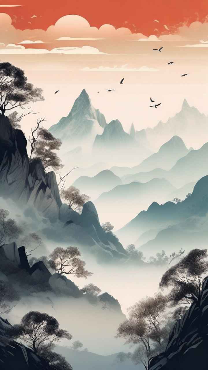 国风水彩画山水风景插画 10