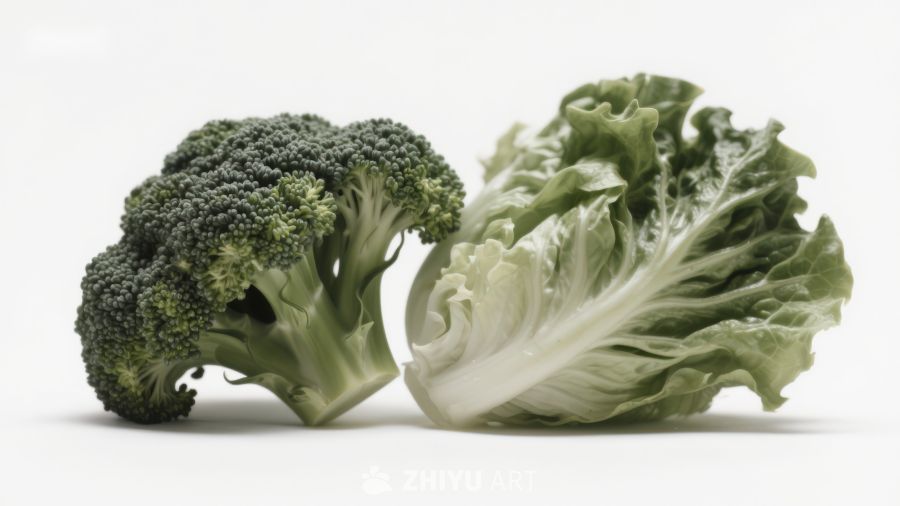 西兰花与生菜并置展示