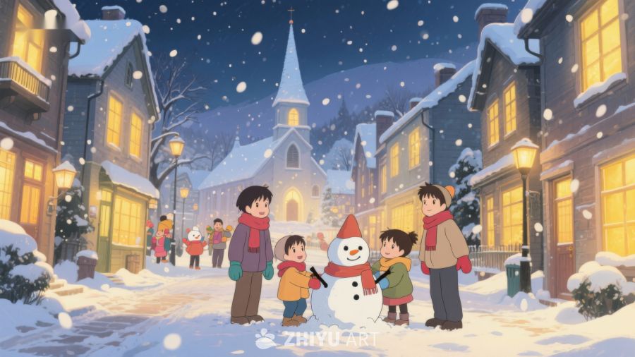 冬夜雪景中的温馨家庭时光 118