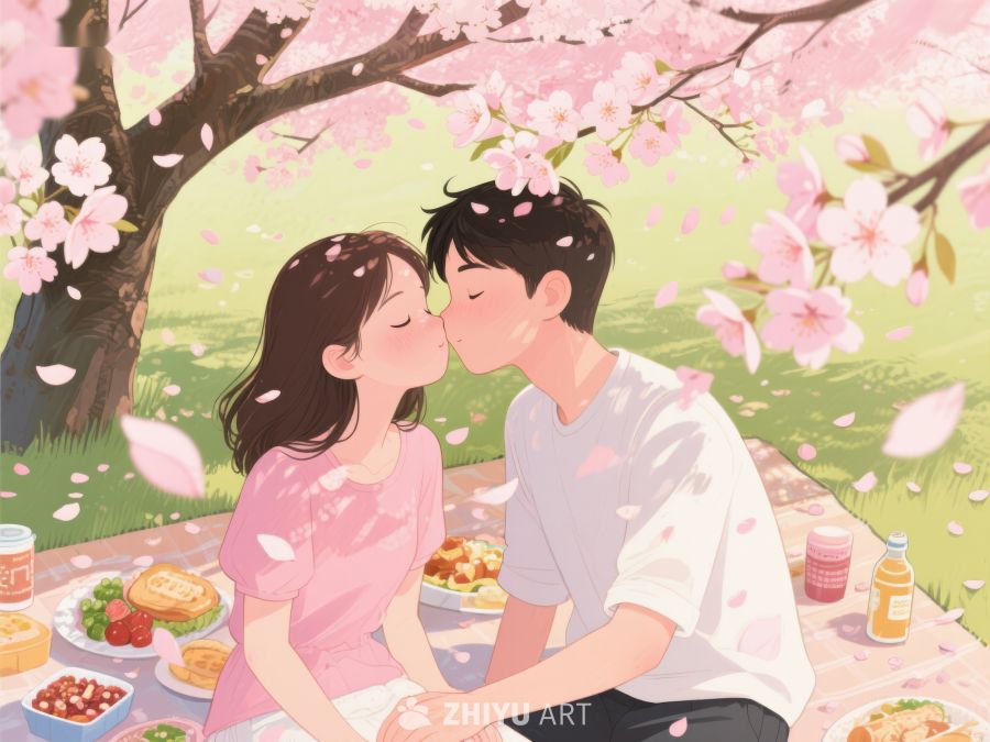 樱花树下情侣甜蜜亲吻 1041
