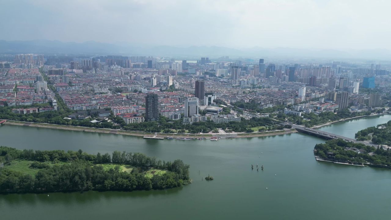  航拍金华五百滩公园
