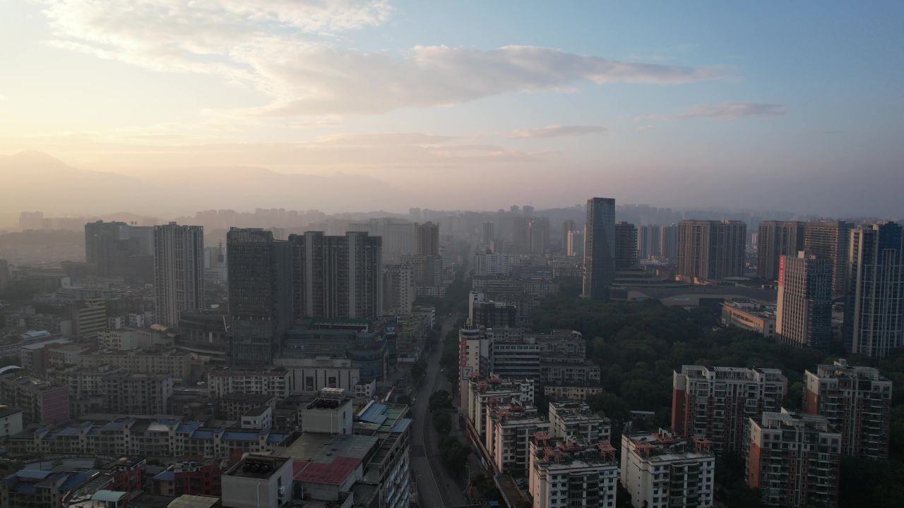 湖南郴州清晨日出航拍 
