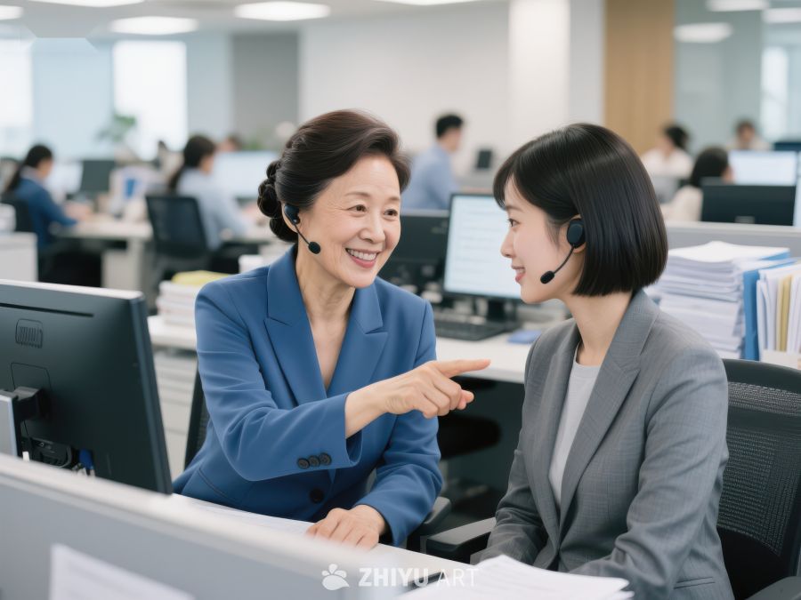 办公室内两位女性进行工作交流 36
