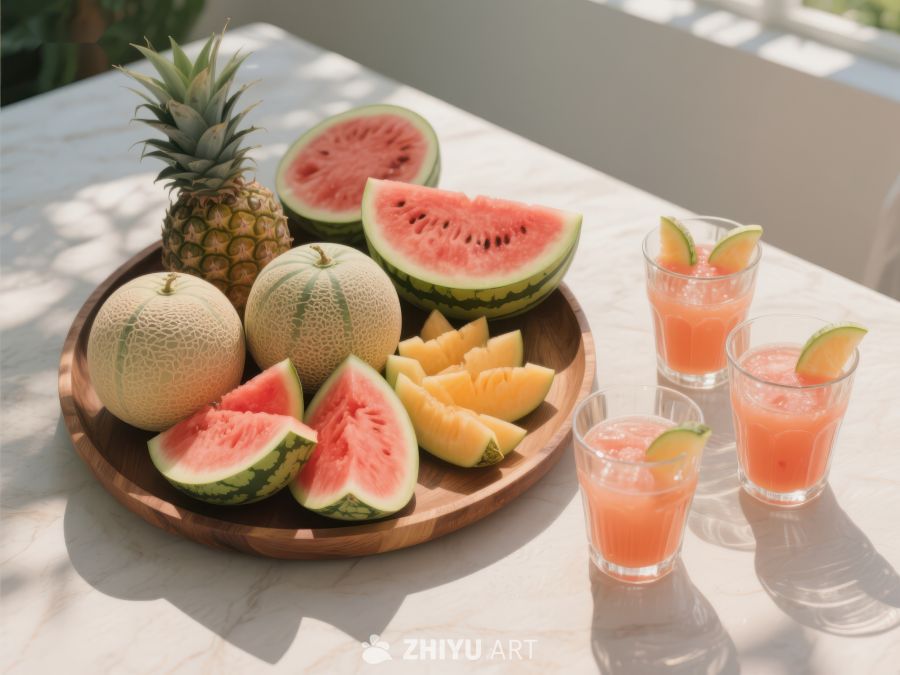 夏日水果拼盘与果汁 530