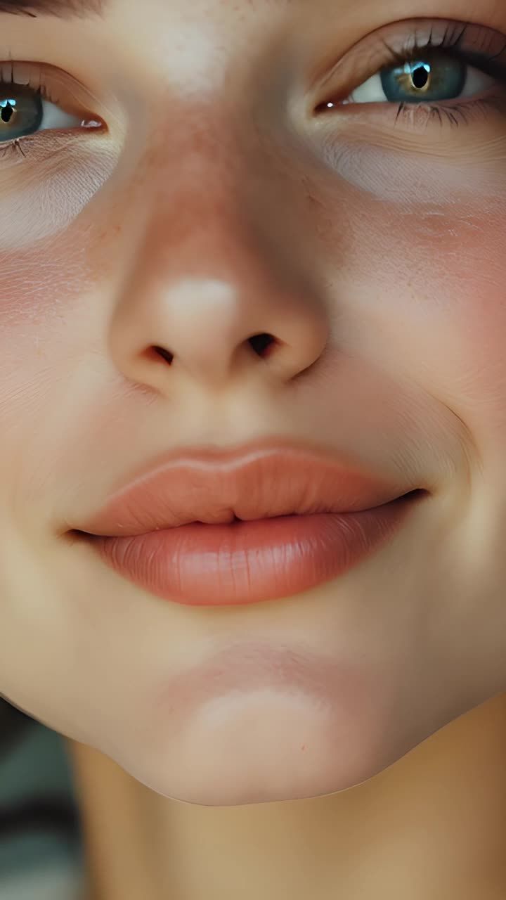 一位女性的脸部特写，她的眉毛呈棕色，眼睛是蓝色的，