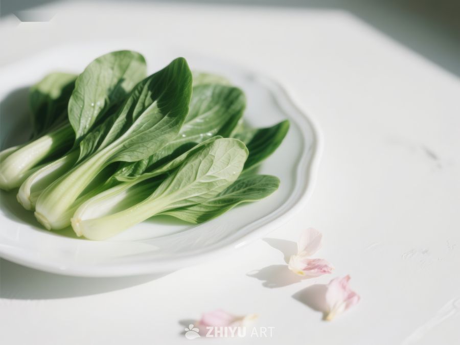 清新小白菜与花瓣的静谧组合 350