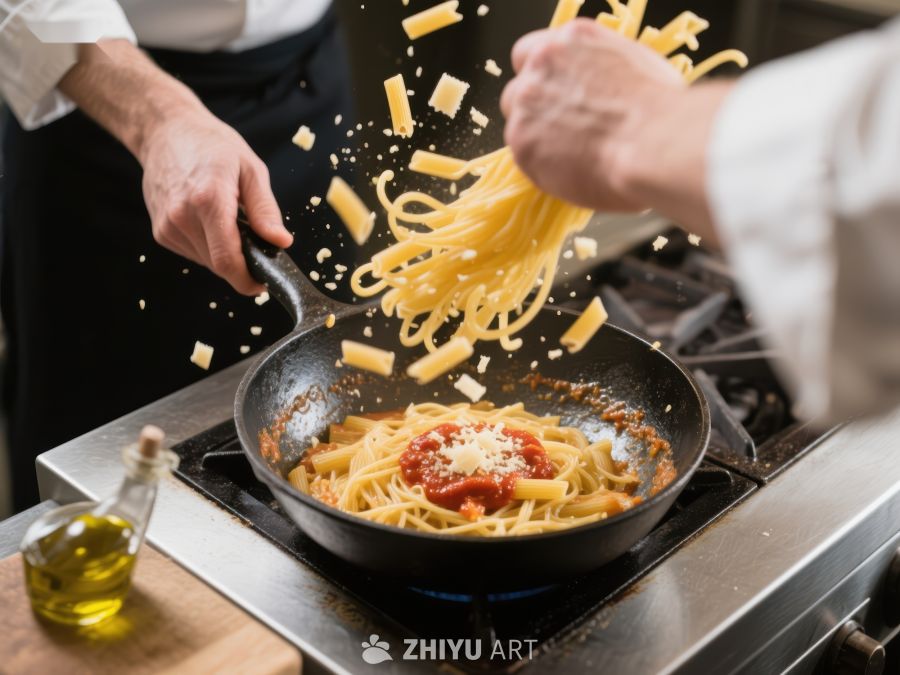 厨师翻炒意大利面 62