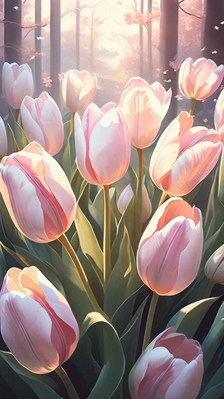 一个白色郁金香花束正在开放插画 82