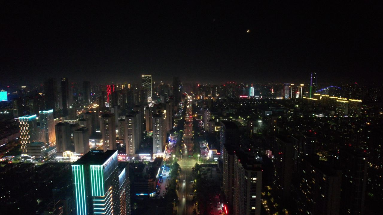 山东日照城市夜景灯光航拍  