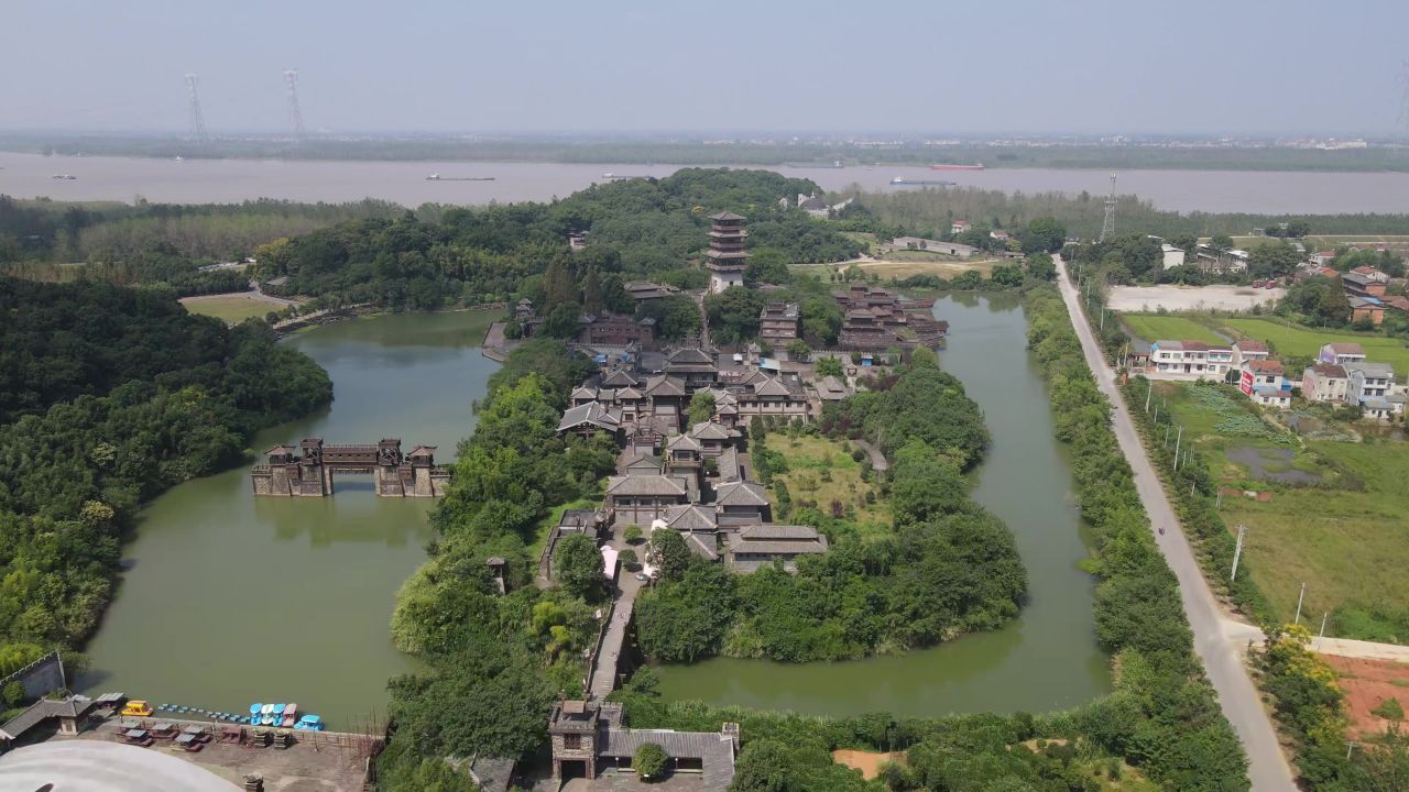 湖北赤壁三国古战场风景航拍  