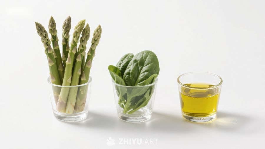 芦笋菠菜橄榄油食材展示