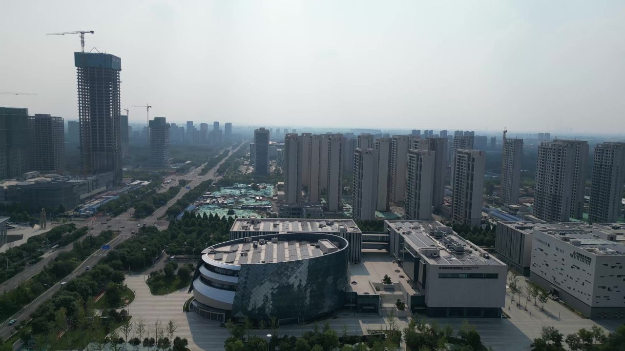 航拍山东淄博城市建设淄博风光