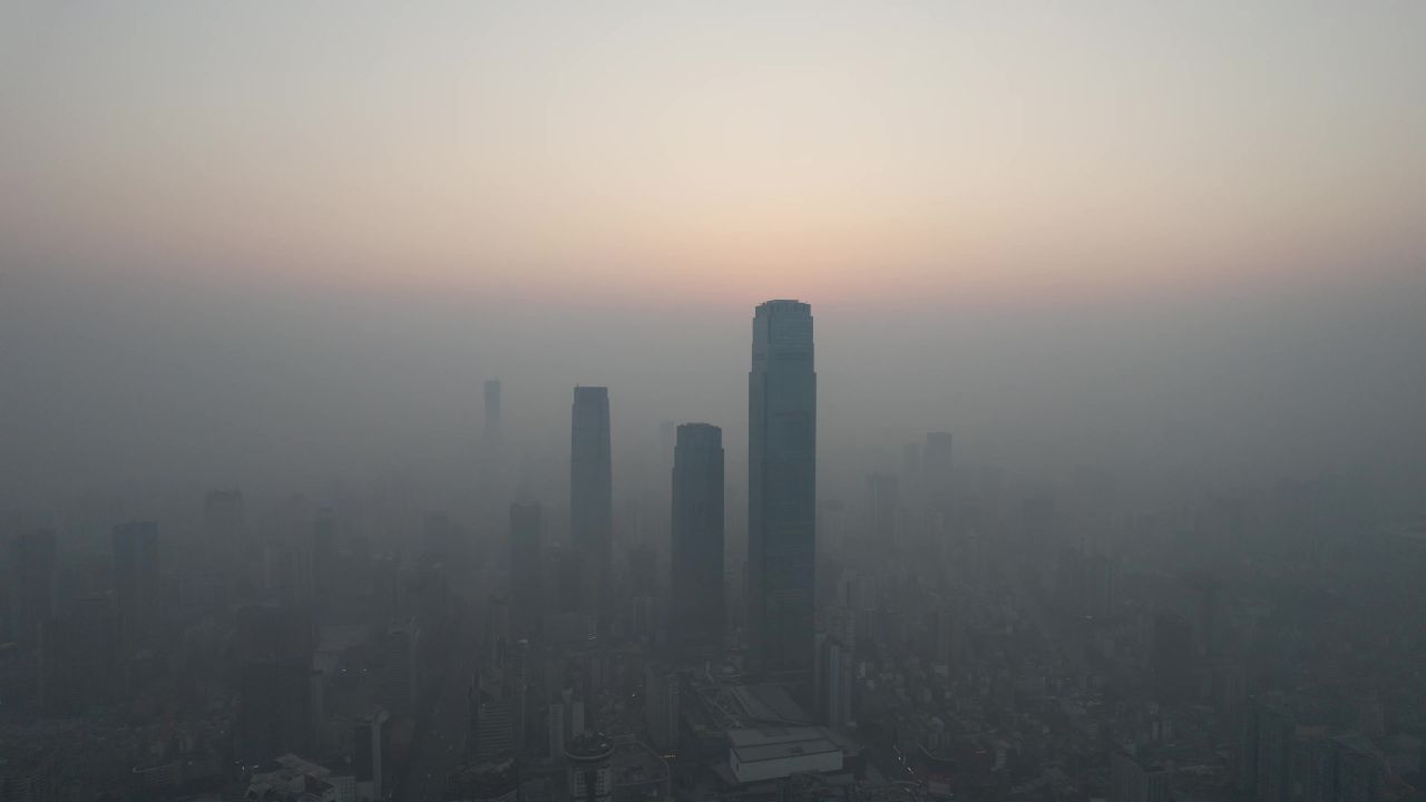 湖南长沙清晨日出航拍