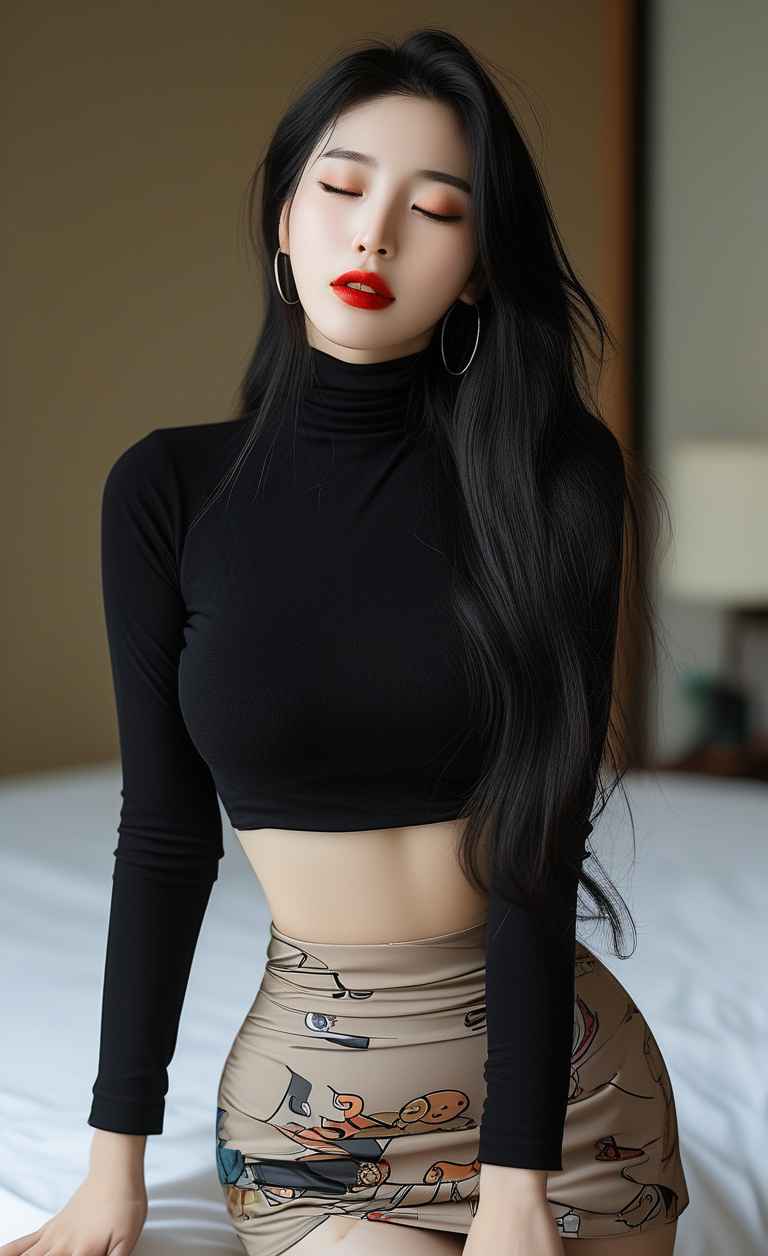 黑色衣服紧身穿搭美女长头发，成熟女性 4