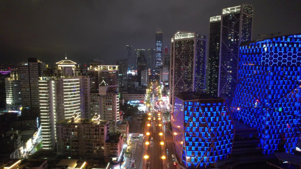 广西柳州市中心夜景灯光航拍  