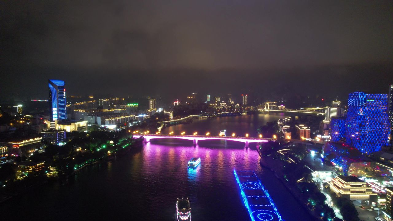 柳州夜景交桥梁航拍 
