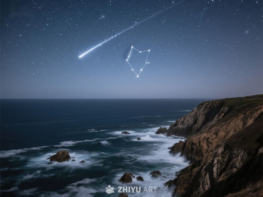 夜空流星划过海岸 266