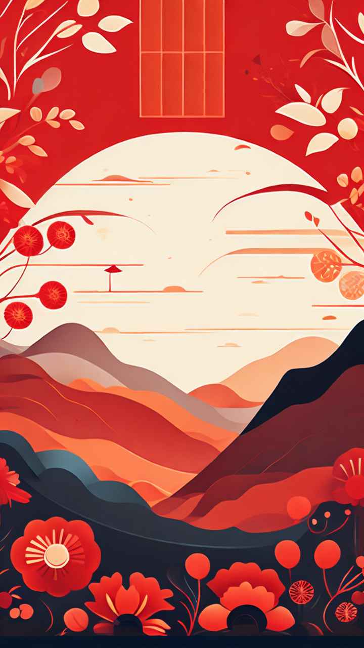 春节窗花简约插画背景 32