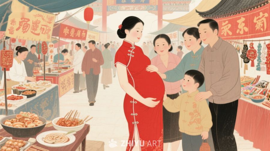 孕妇与家人在传统市场中 151