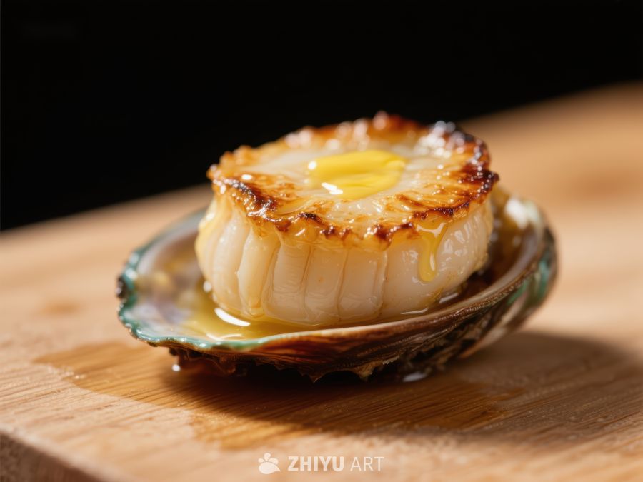 煎制扇贝，金黄焦糖顶