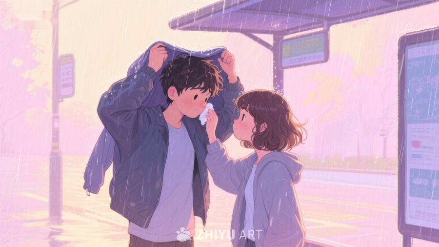 雨中车站，温馨互动 633